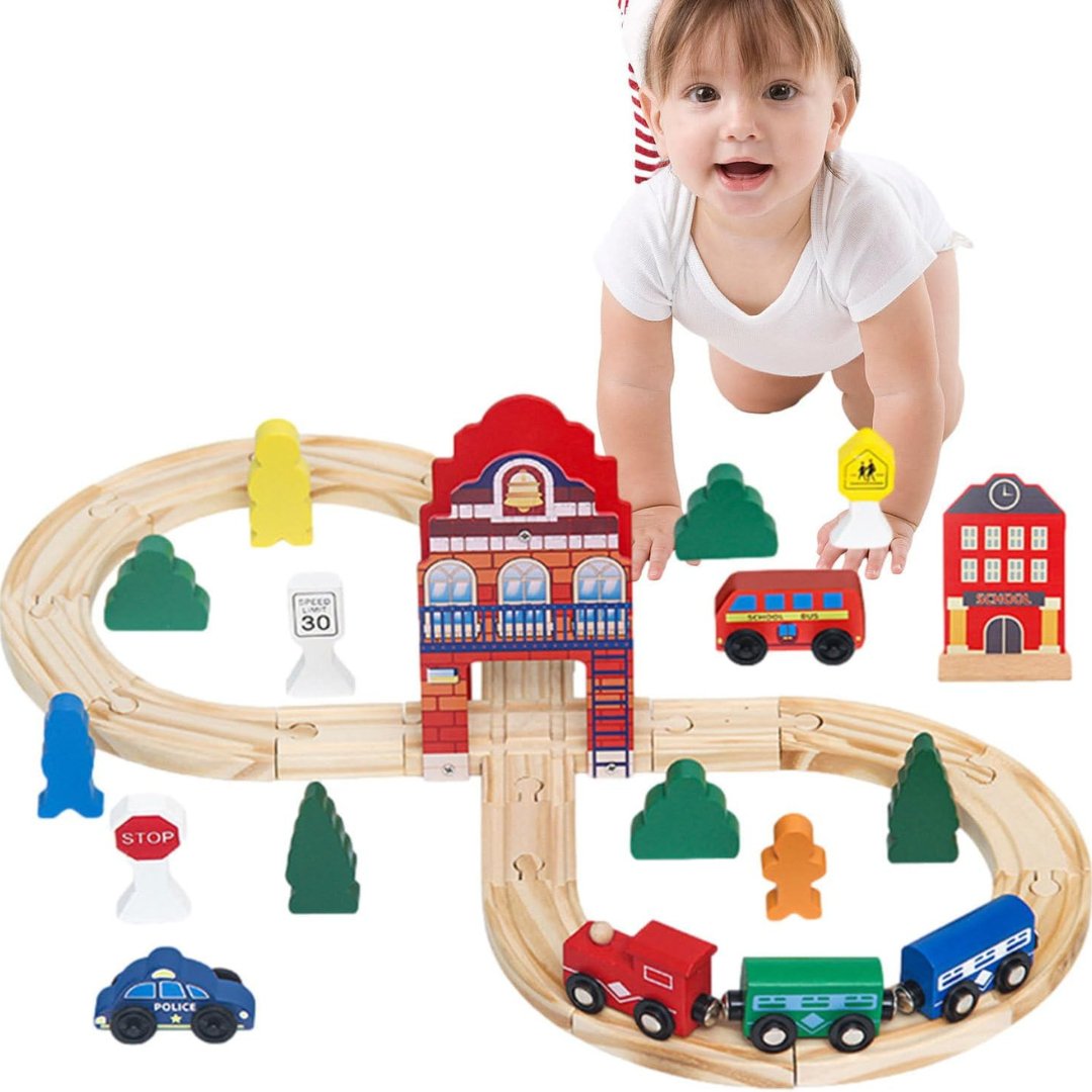 Wooden Railway Train Set, Wooden Railway Track with Train - MyLittleTales