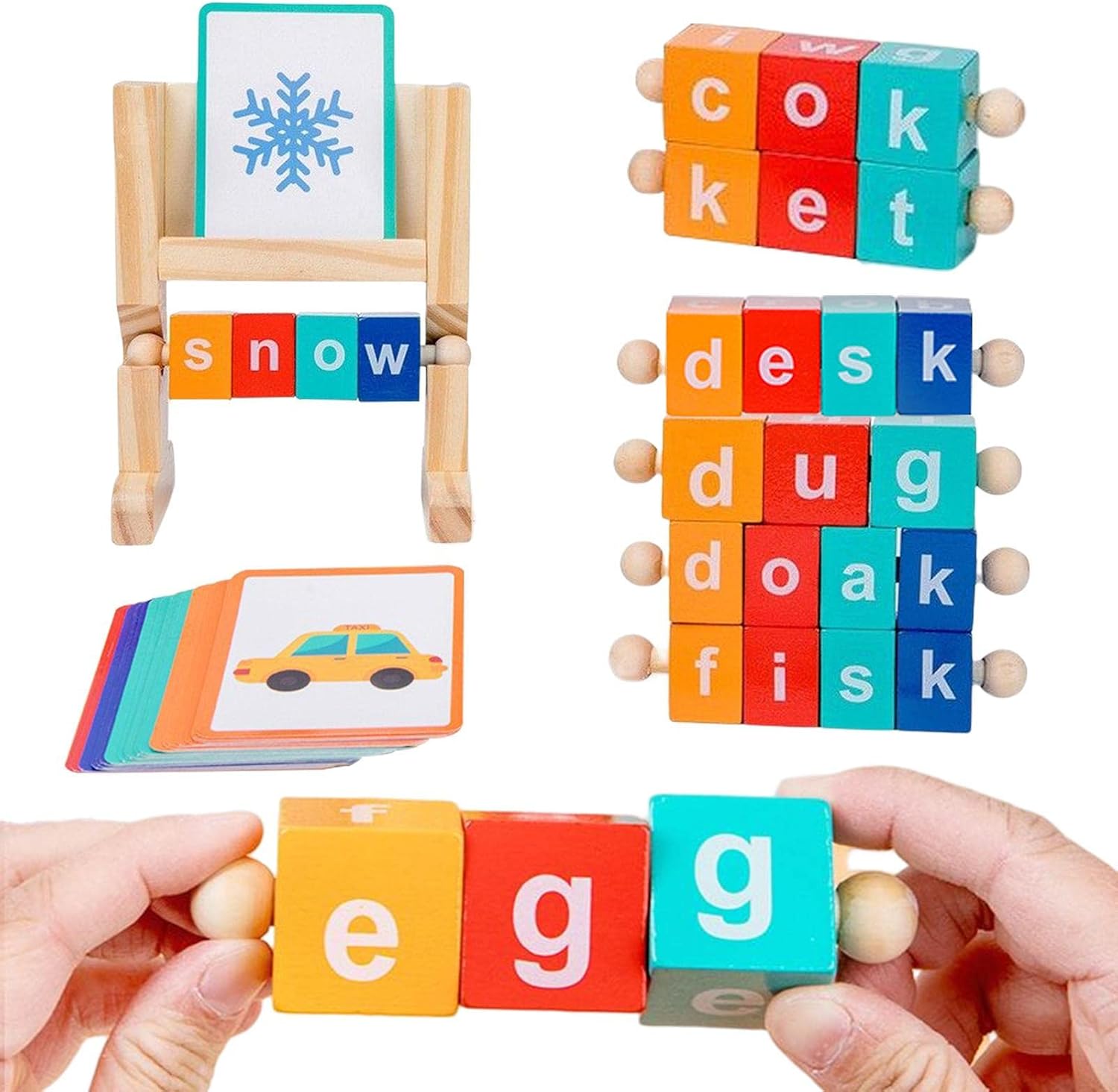 Wooden Reading Blocks | Wooden Blocks Spelling Game - Wooden Toys Phonics Game Toy Set Words Early Learning for Beginners - MyLittleTales