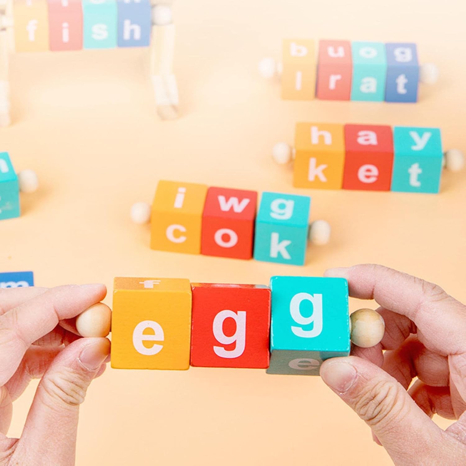 Wooden Reading Blocks | Wooden Blocks Spelling Game - Wooden Toys Phonics Game Toy Set Words Early Learning for Beginners - MyLittleTales