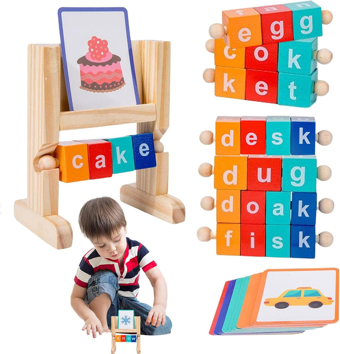 Wooden Reading Blocks | Wooden Blocks Spelling Game - Wooden Toys Phonics Game Toy Set Words Early Learning for Beginners - MyLittleTales