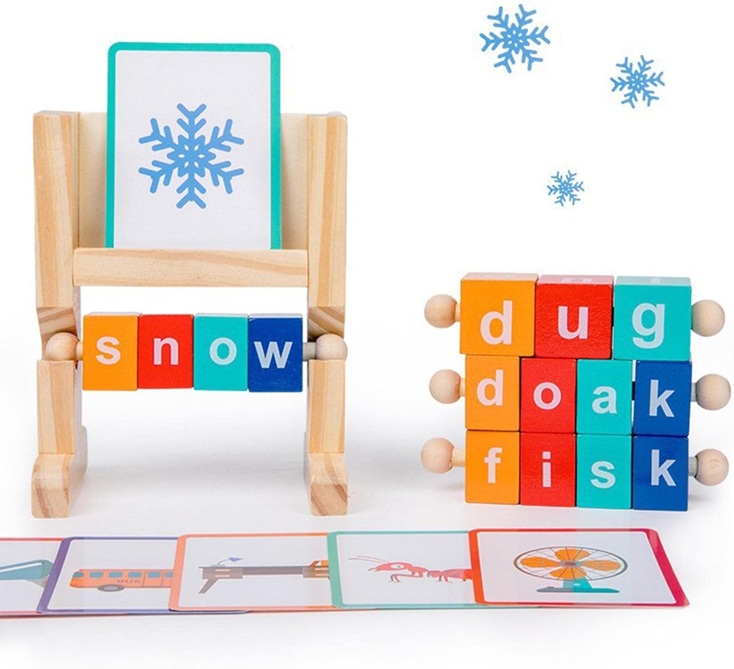 Wooden Reading Blocks | Wooden Blocks Spelling Game - Wooden Toys Phonics Game Toy Set Words Early Learning for Beginners - MyLittleTales