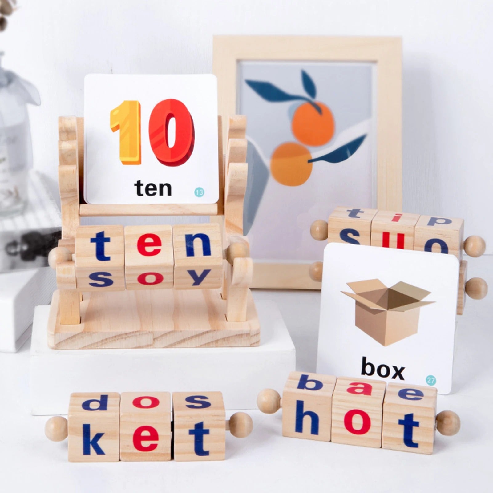 Wooden Reading Blocks Word Cognitive Pairing - Rotating Letter Puzzles For Kids Spelling Game - MyLittleTales