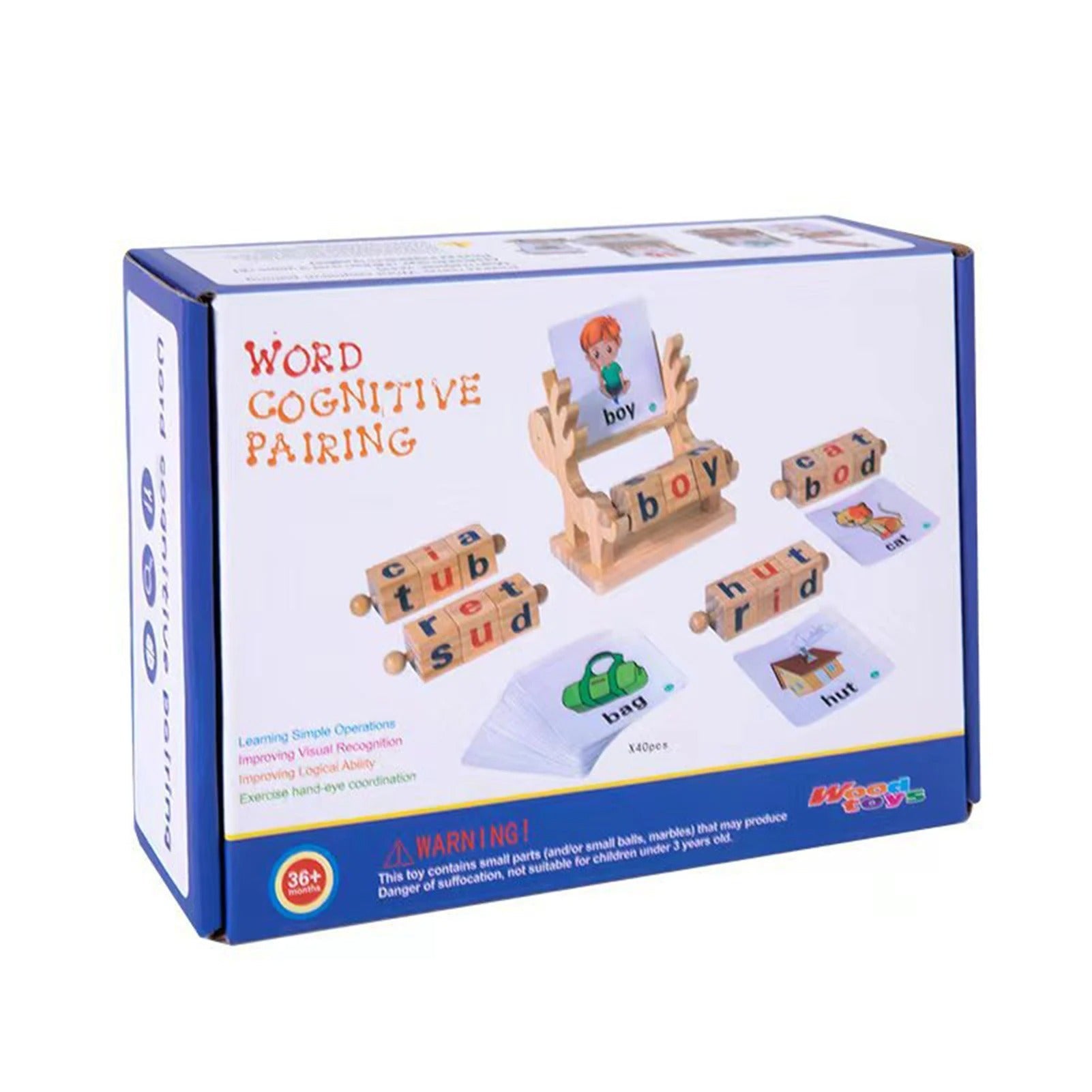 Wooden Reading Blocks Word Cognitive Pairing - Rotating Letter Puzzles For Kids Spelling Game - MyLittleTales