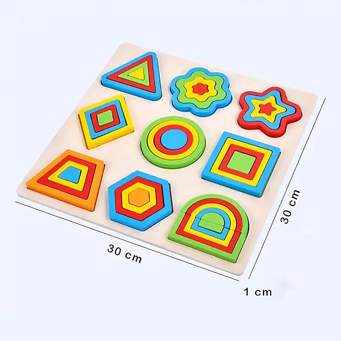 Wooden Shapes Puzzle Learning Toy, 9 Geometric Colorful Shapes - MyLittleTales