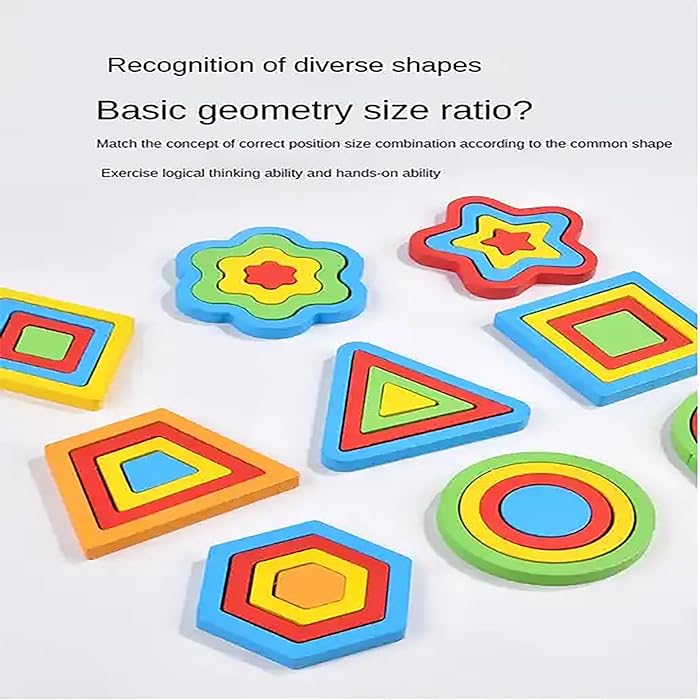 Wooden Shapes Puzzle Learning Toy, 9 Geometric Colorful Shapes - MyLittleTales