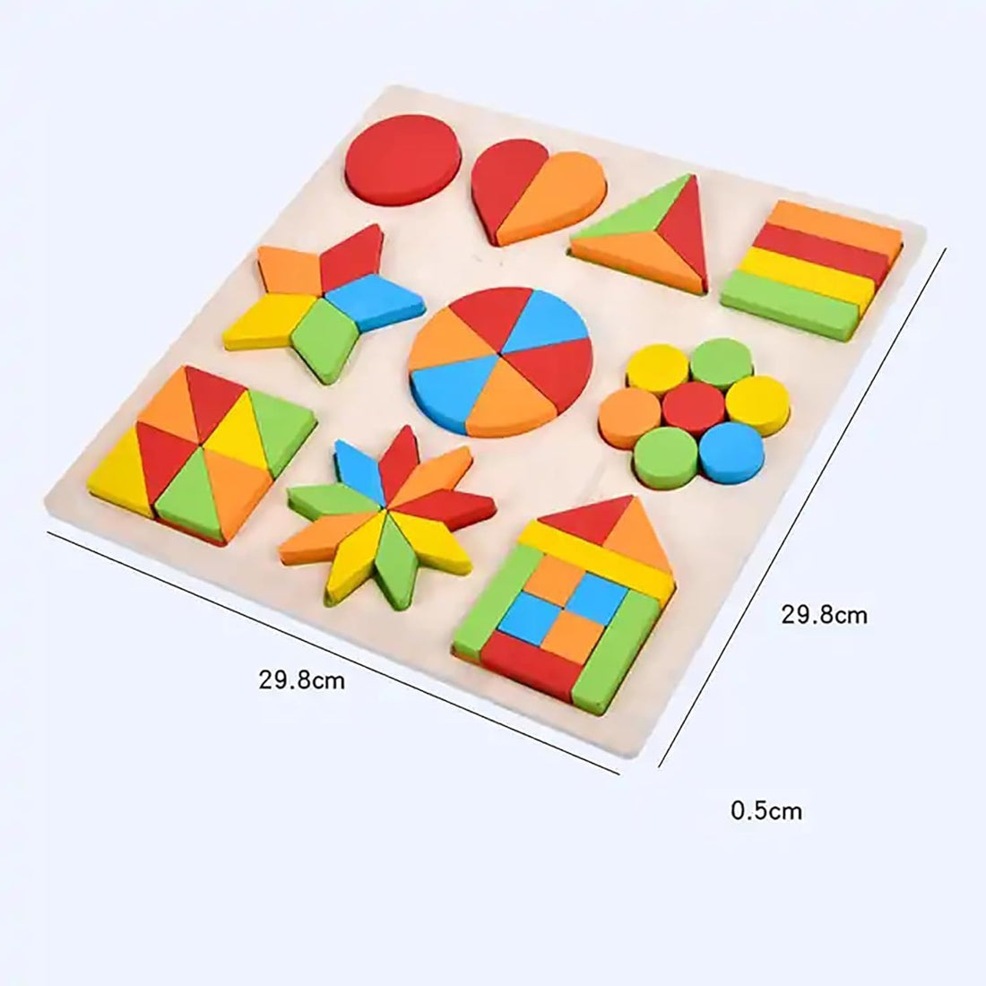 Wooden Shapes Puzzle Learning Toy, Montessori Brain Teaser Puzzle Board with 10 Geometric Shapes - MyLittleTales