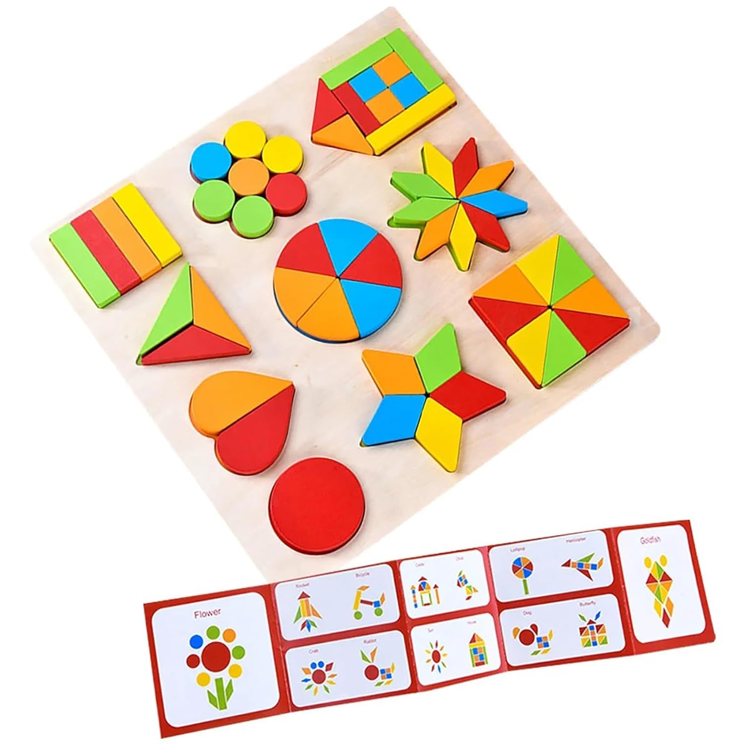 Wooden Shapes Puzzle Learning Toy, Montessori Brain Teaser Puzzle Board with 10 Geometric Shapes - MyLittleTales