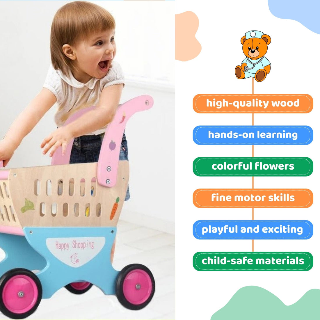 Wooden Shopping Cart | Children Shopping Cart - MyLittleTales