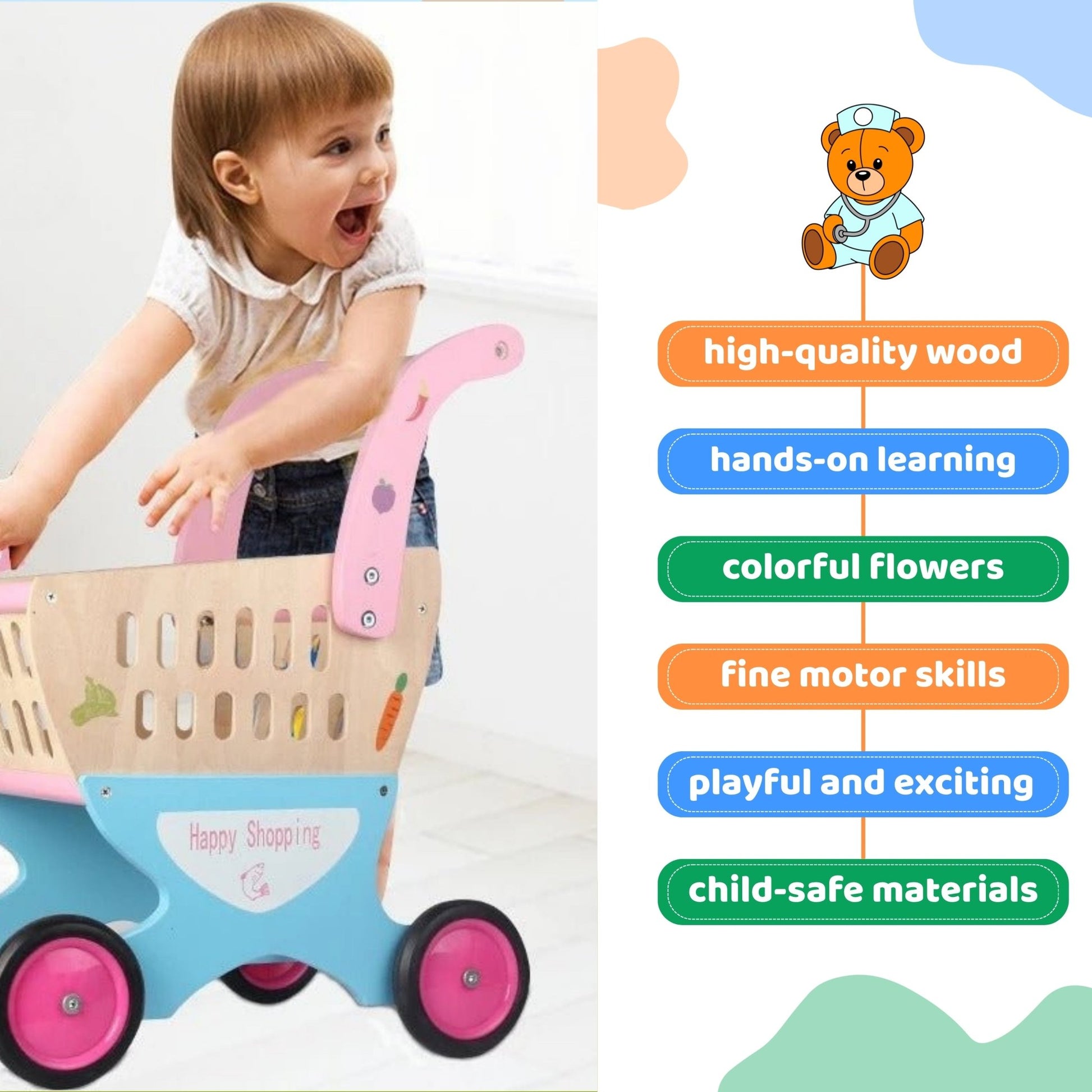 Wooden Shopping Cart | Children Shopping Cart - MyLittleTales