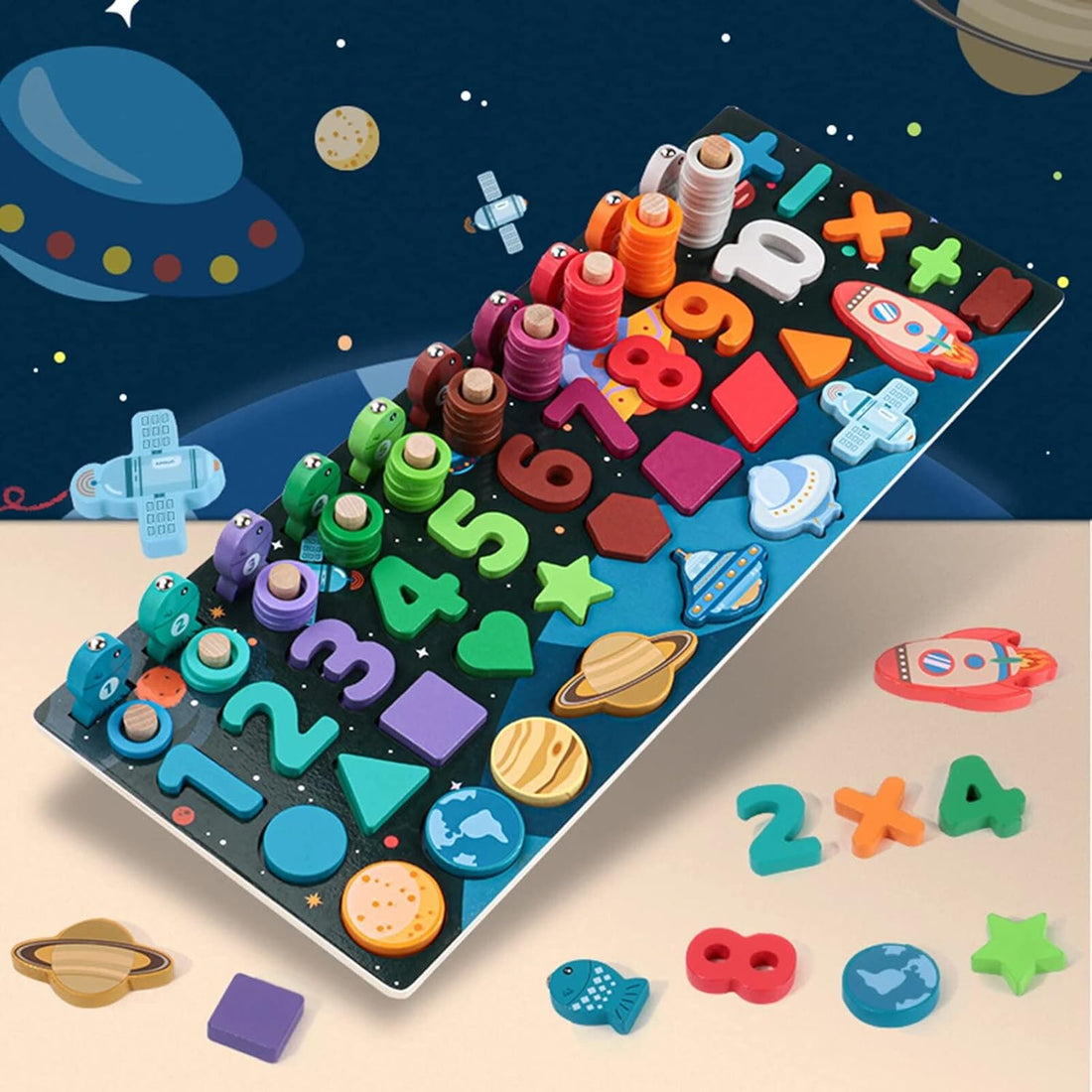 Wooden Space Solar System Wooden Educational Puzzle Toys Educational Board Games Fishing Digital Shape Building Blocks - MyLittleTales