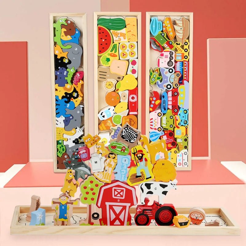 Wooden Stacking Toys Animals Blocks and Puzzles Toddlers Montessori Educational - MyLittleTales