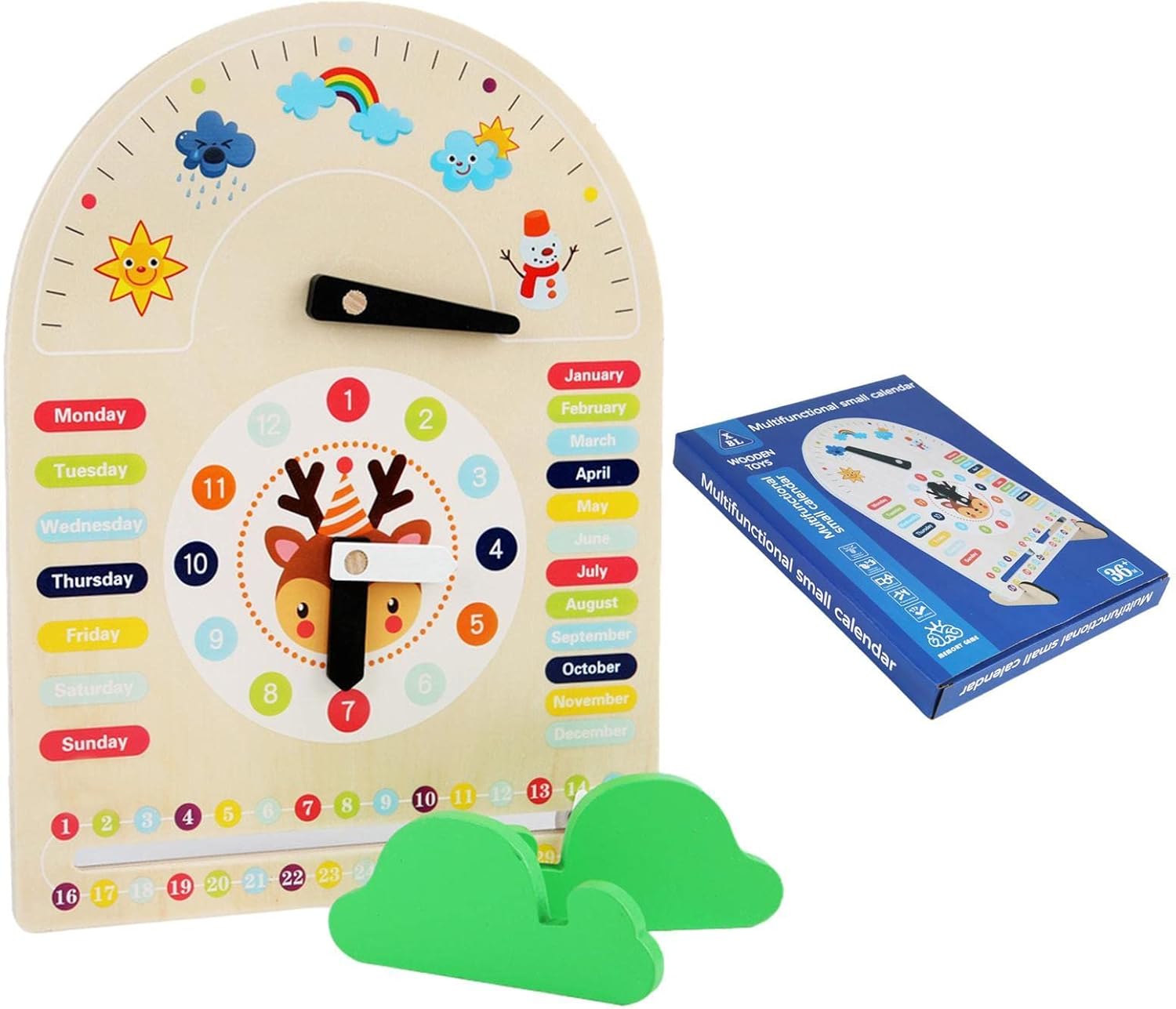 Wooden Teaching Clock With Weather 