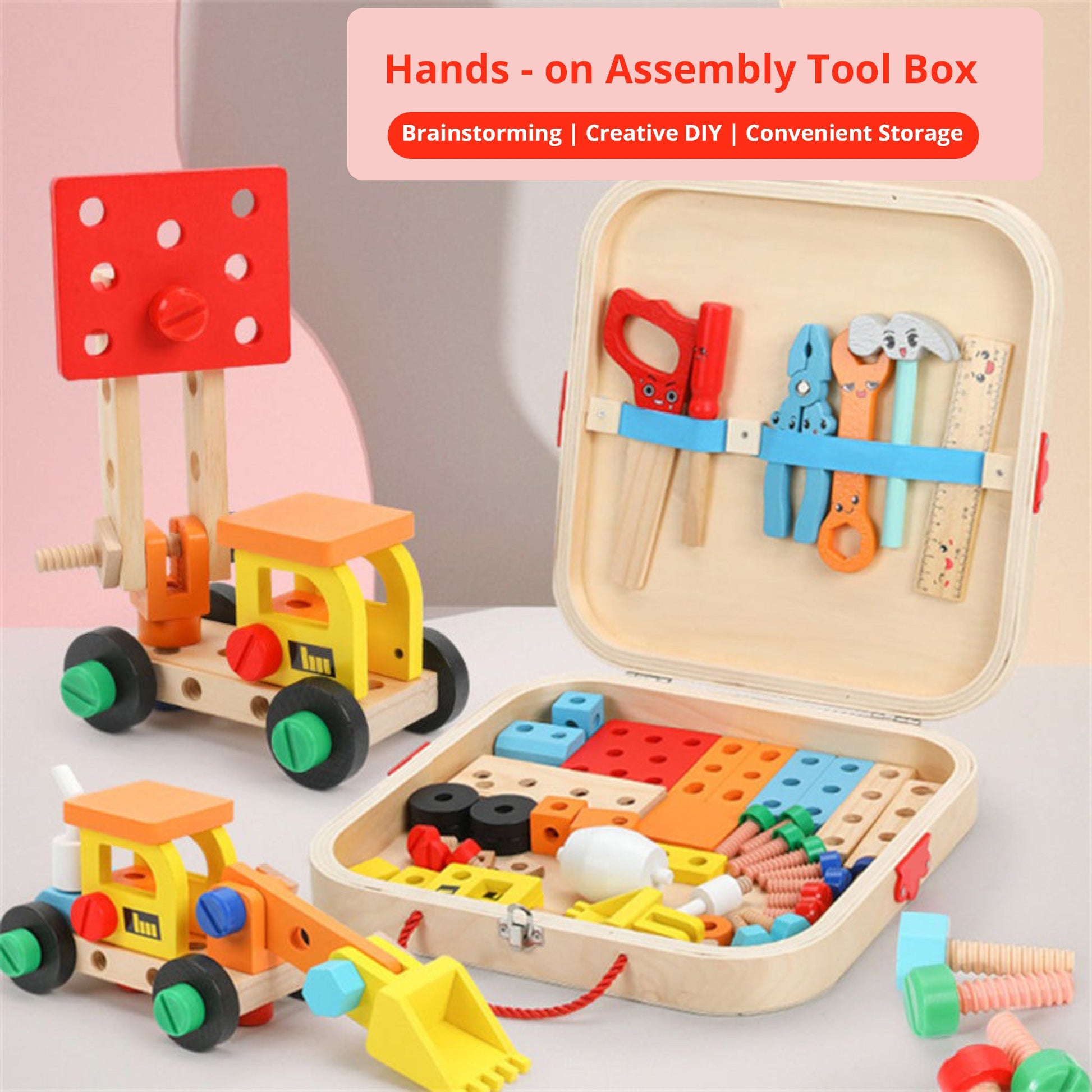 Wooden Tool Box, Montessori Educational STEM Toys, Construction Learning Toys for 3+ Years Kids, Set of 53 pcs, Child Safe Certified, Multi color - MyLittleTales