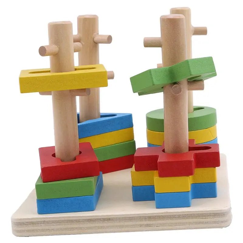 Wooden Tricky Rainbow Tower | Wooden Geometric four column sets - MyLittleTales