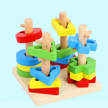 Wooden Tricky Rainbow Tower | Wooden Geometric four column sets - MyLittleTales