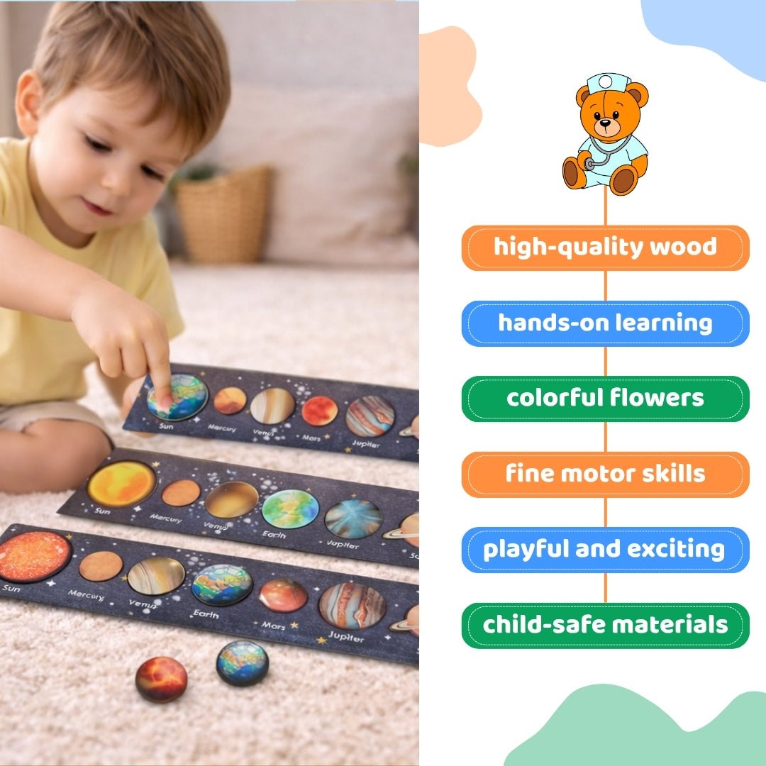 Wooden Universe Solar System Eight Planet Matching Educational Toy - MyLittleTales